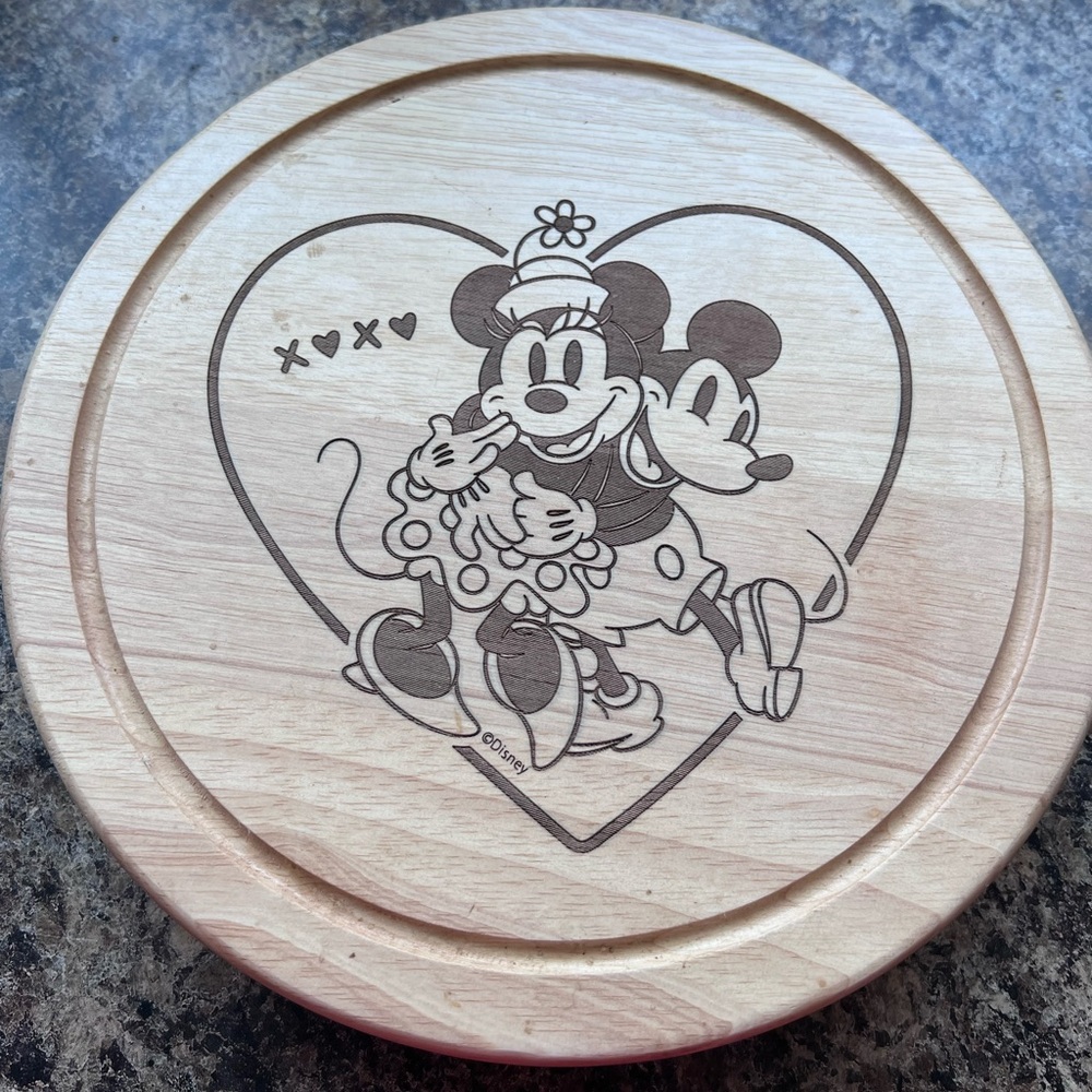 Disney Natural Wood Cheese Board with Mickey and Minnie